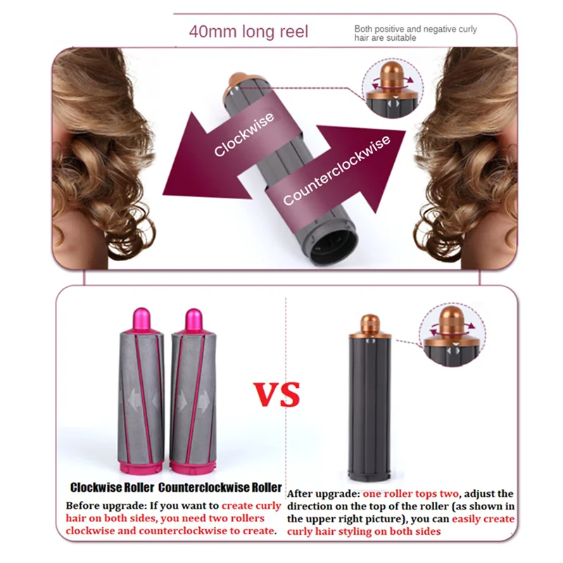 1PCS 2In1 Long Hair Curling Barrels 40MM for Dyson Airwrap Supersonic Hair Dryer Automatic Curling Attachment