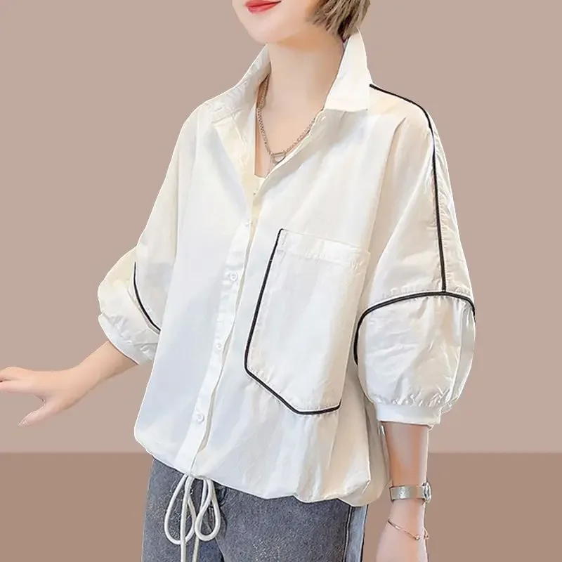 Large Size Women Shirt Summer Fashion Short Sleeve Blouses Trendy Korean Style Loose Casual All-match Puff Sleeve Shirts Woman