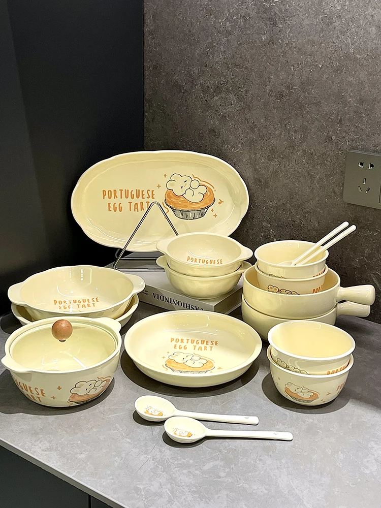 Underglaze Cerc Bowl Set Cartoon Design Rice Soup Bowl Home Dining Utensils Diwaer Se Large Capaci 4.5 Inch
