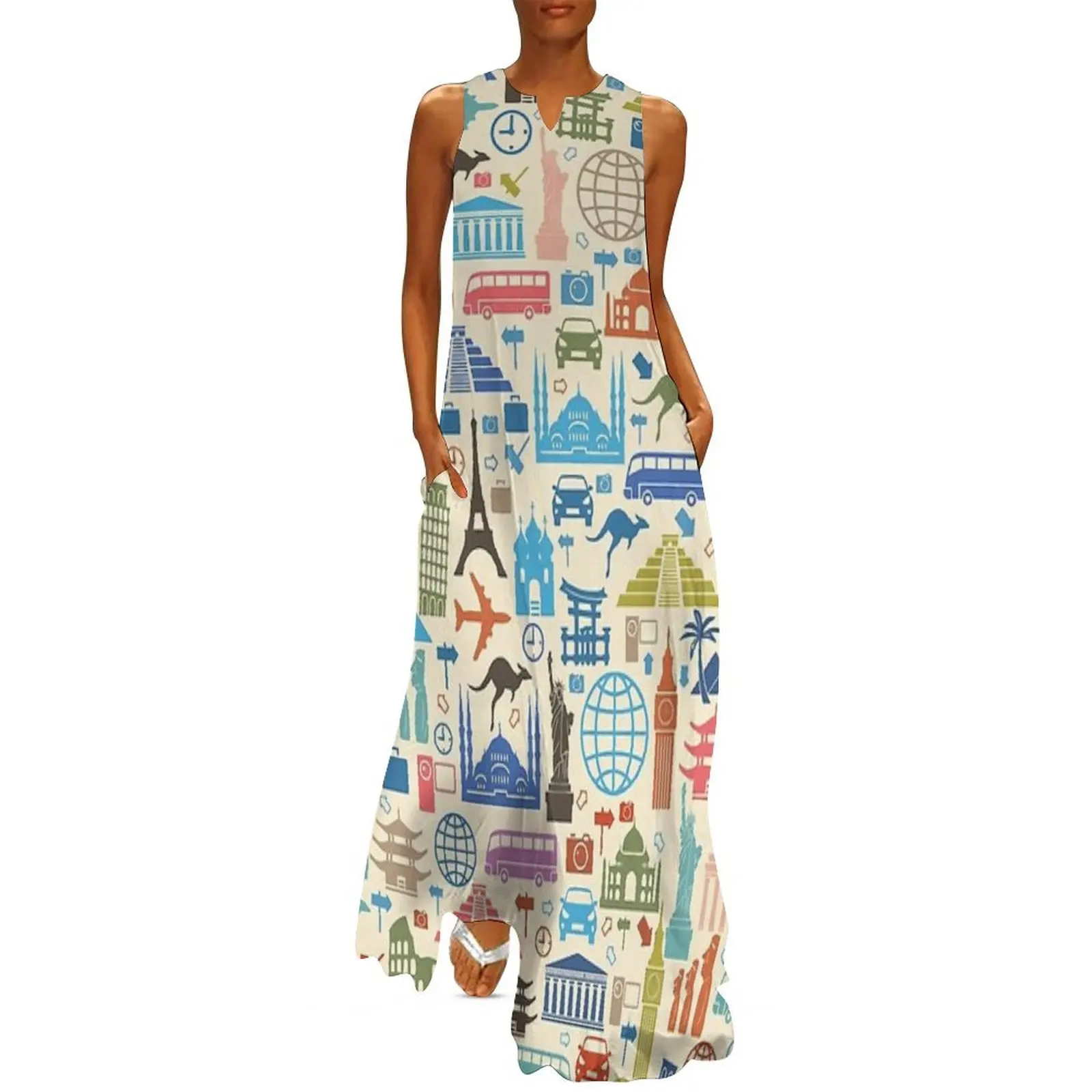 

Icons of Travel Long Dress birthday dresses for women Female dress summer dress woman 2025 trendy women