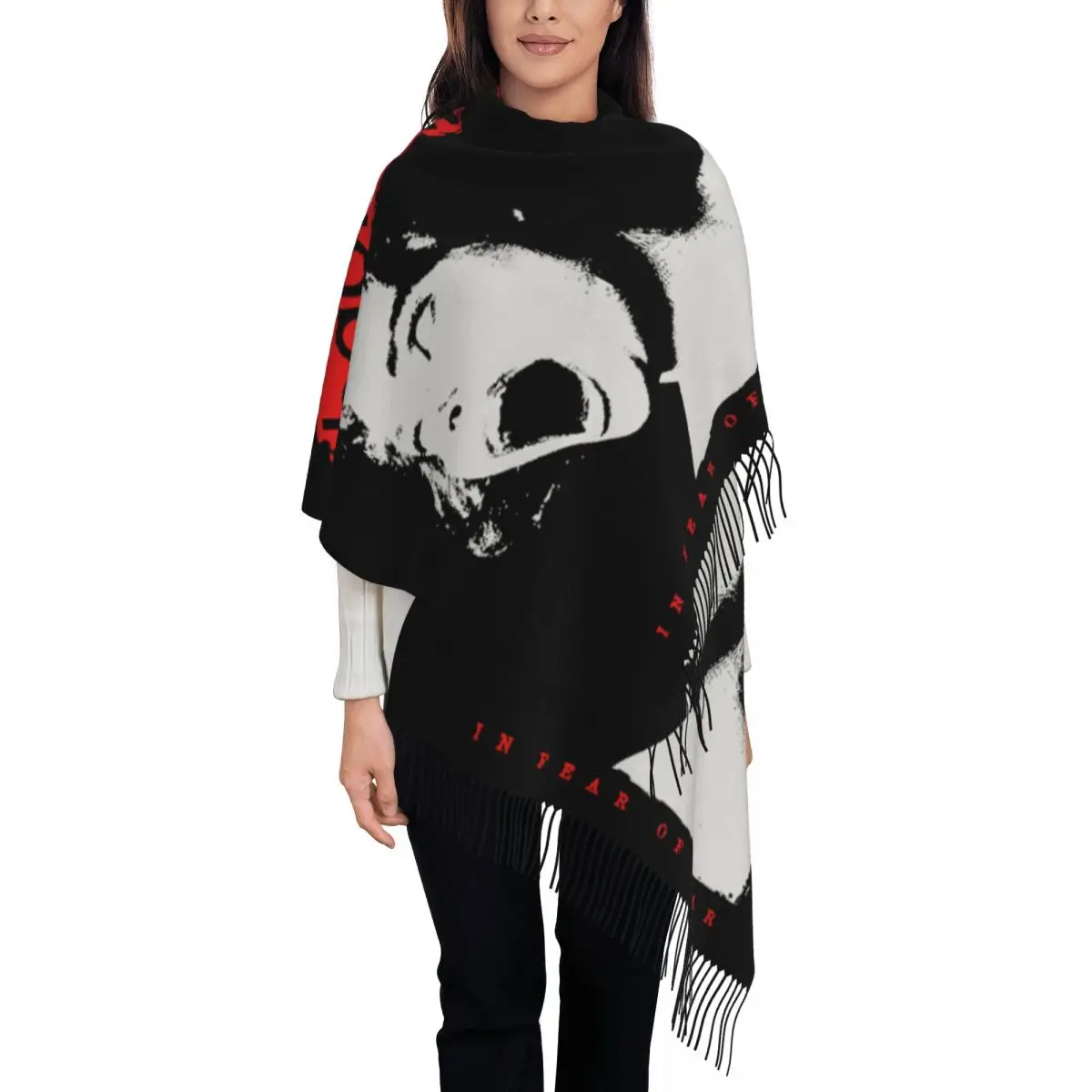 Custom Bauhaus In Fear Band Music Punk Tassel Scarf Women Winter Fall Warm Shawl Wrap Female Scarves