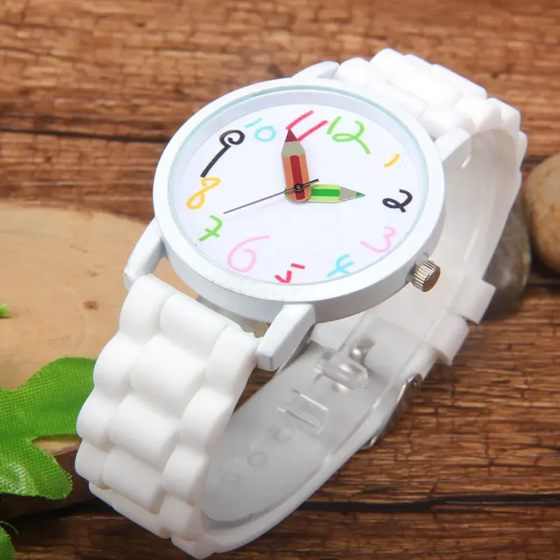 Student Jelly Silicone Pencil Digital Quartz Watches Middle and High School Simple Leisure Sports Pointer Watch Children Watches