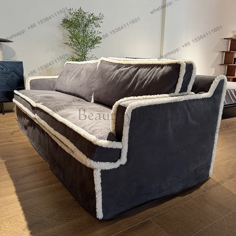 6 new medieval three-person straight row fabric sofa, small apartment matte cloth retro sofa
