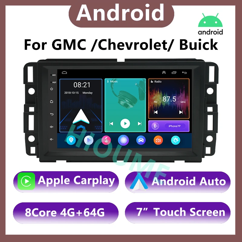 CarPlay Auto Car Radio 7'' Android12 GPS Navigation For GMC Chevrolet Buick Enclave Yukon Acadia Equinox Multimedia Video Player