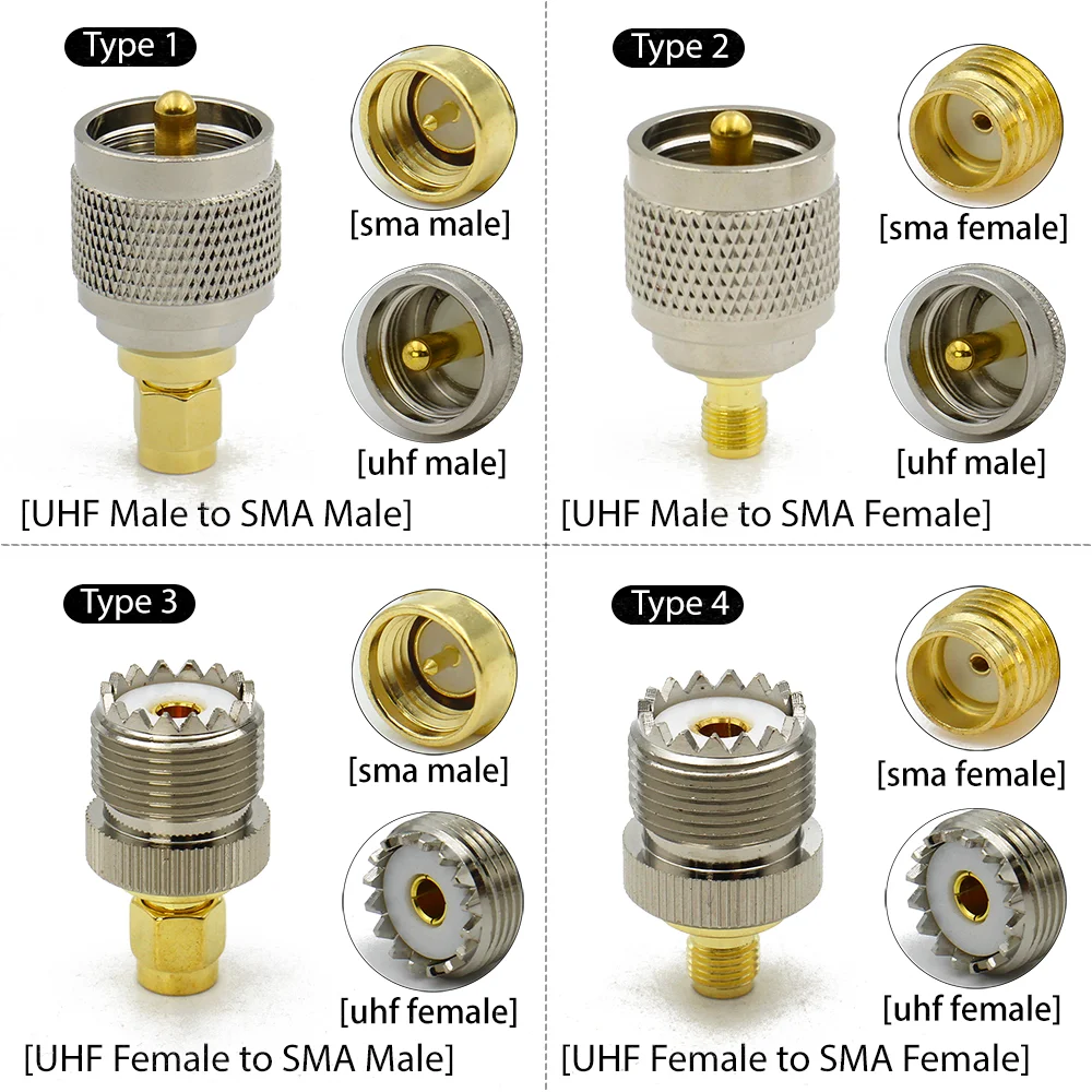 UHF-SMA SMA Female male To UHF Male PL259 SO239 Connector RF Coax Coaxial Adapter Wire Terminals Fast Delivery Brass Copper