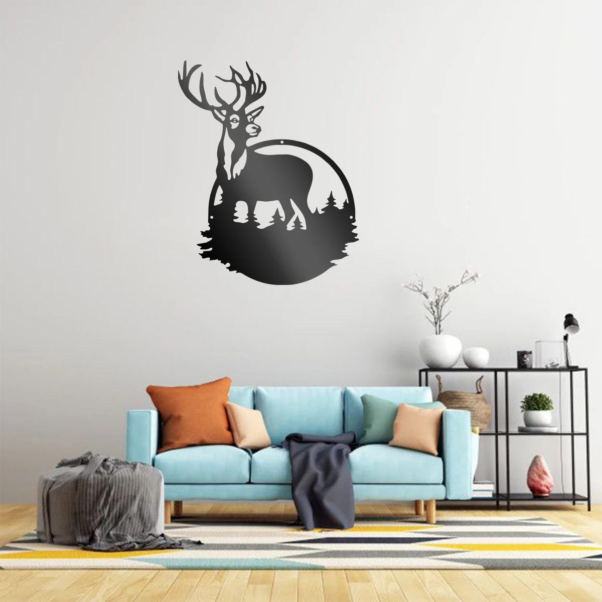 Forest Elk Metal Wall Art Sign Farmhouse Hanging Decor Black Cutout Plaque Home Office Living Room Bedroom Pub Club Poster