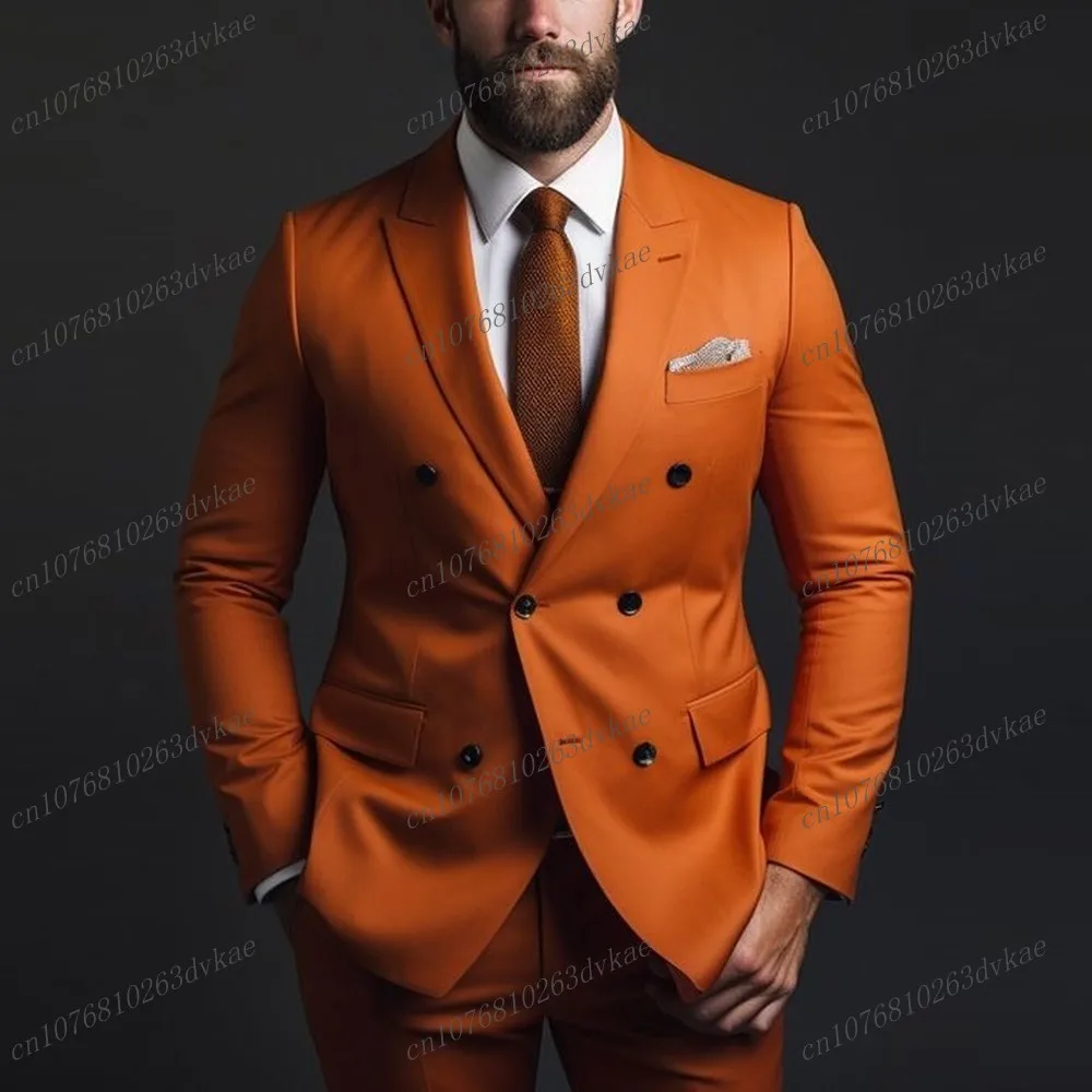 

Fashion Male Orange Business Men Suit Groom Groomsman Wedding Party Prom Formal Occasion Tuxedos 2 Piece Set Blazer Pants