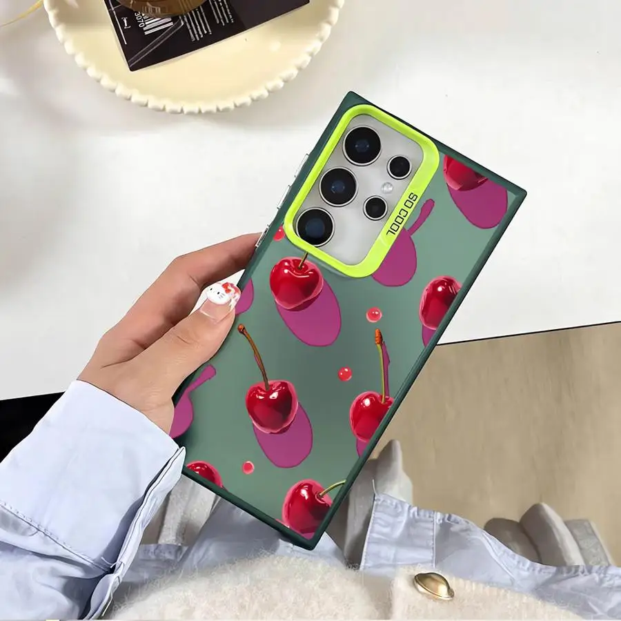 Case for Samsung Galaxy S26 S21 Note 20 Ultra S23 S25Edge S22 Ultra S25 S24 FE S20 FE Phone Cover Sweet Cherry Bow