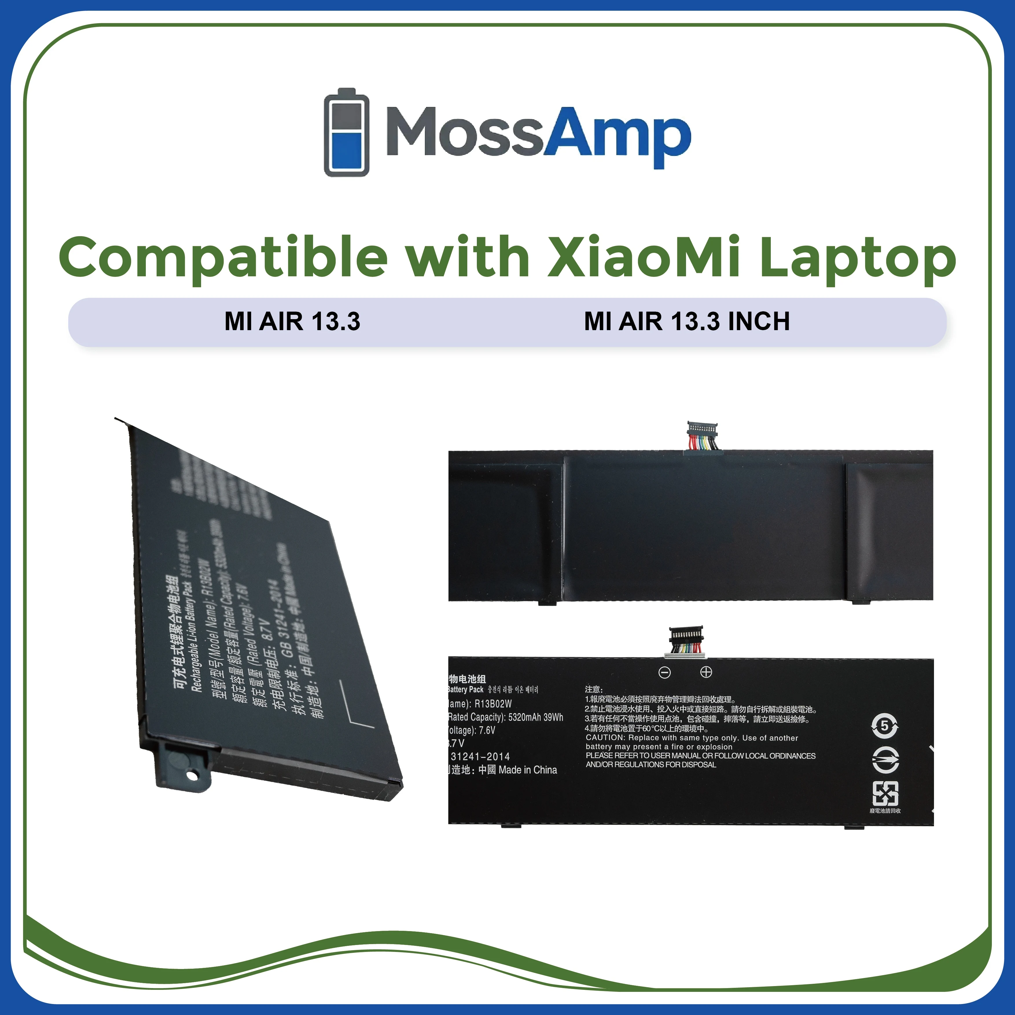 MossAmp R13B02W Laptop Battery for Xiaomi Mi Air 13.3