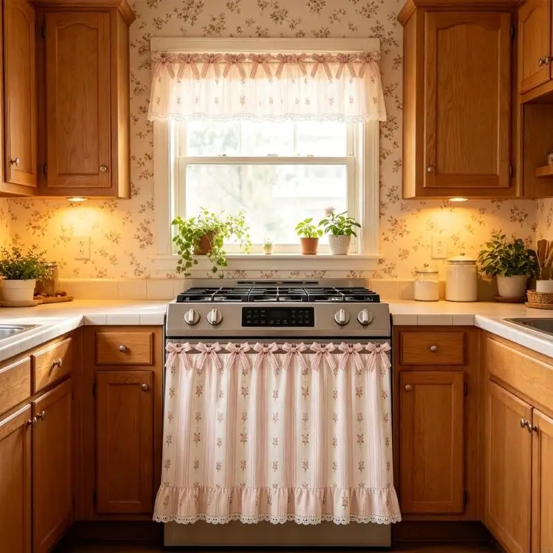 Oven Curtain Cover & Oven Skirts Curtain In Neutral Tone For Farmhouses And Bohemians Decoration Themes 55KF