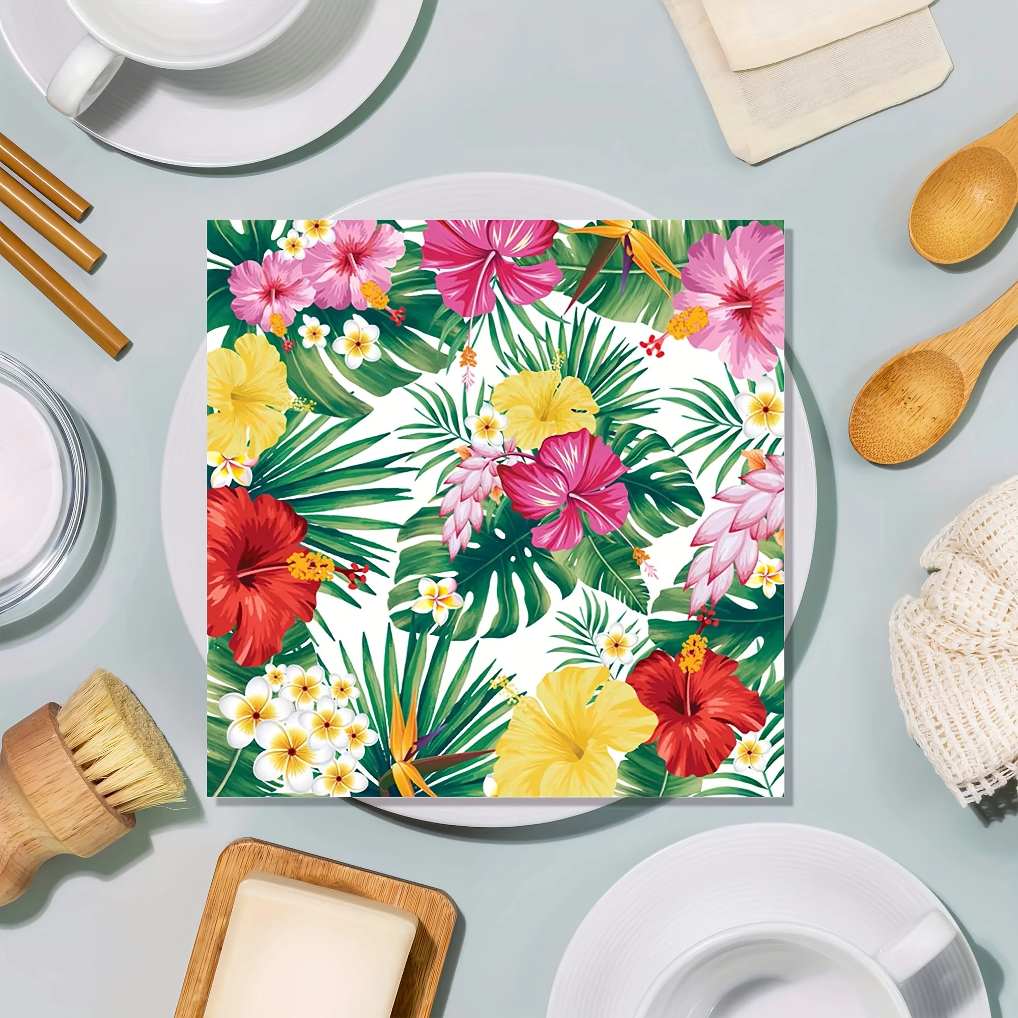 Servilletas de cóctel hawaianas de 20 piezas, servilletas de fiesta de hibisco de hoja de palma desechables con temática hawaiana de estilo Tropical, adecuadas para el verano