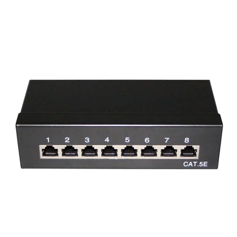 Professional 8 Port Shielded Patch Panel, Cat5e RJ45, Wall Mountable, Network Ethernet Panel for Data Center / Office / CCTV