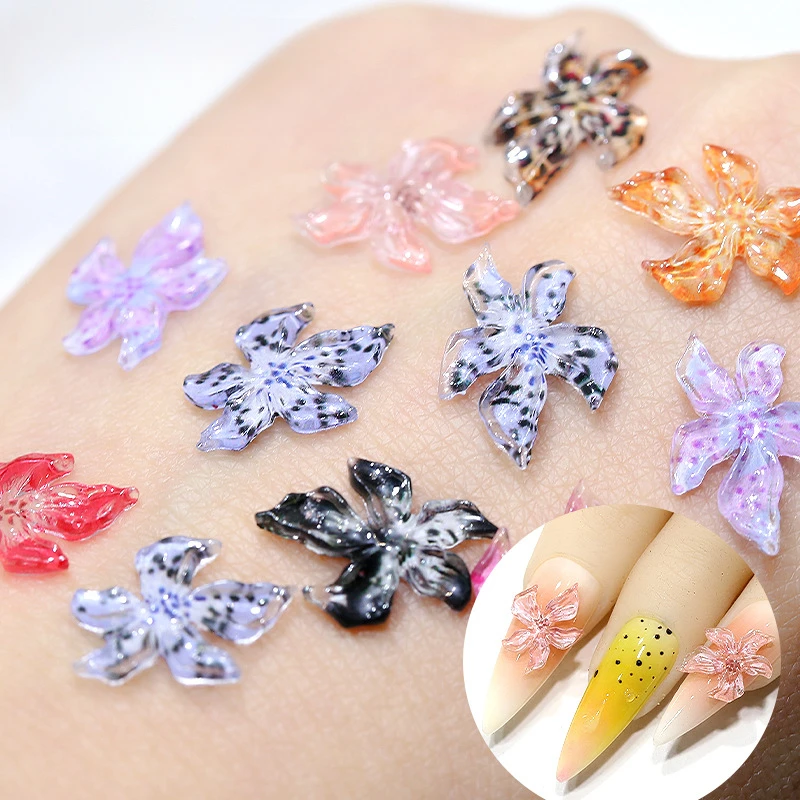 60-20 قطعة متعدد الألوان زهرة الزنبق مسمار الفن السحر ثلاثية الأبعاد الاكريليك مانيكير لوازم الديكور مادة الراتنج لتقوم بها بنفسك مسمار الفن اكسسوارات
