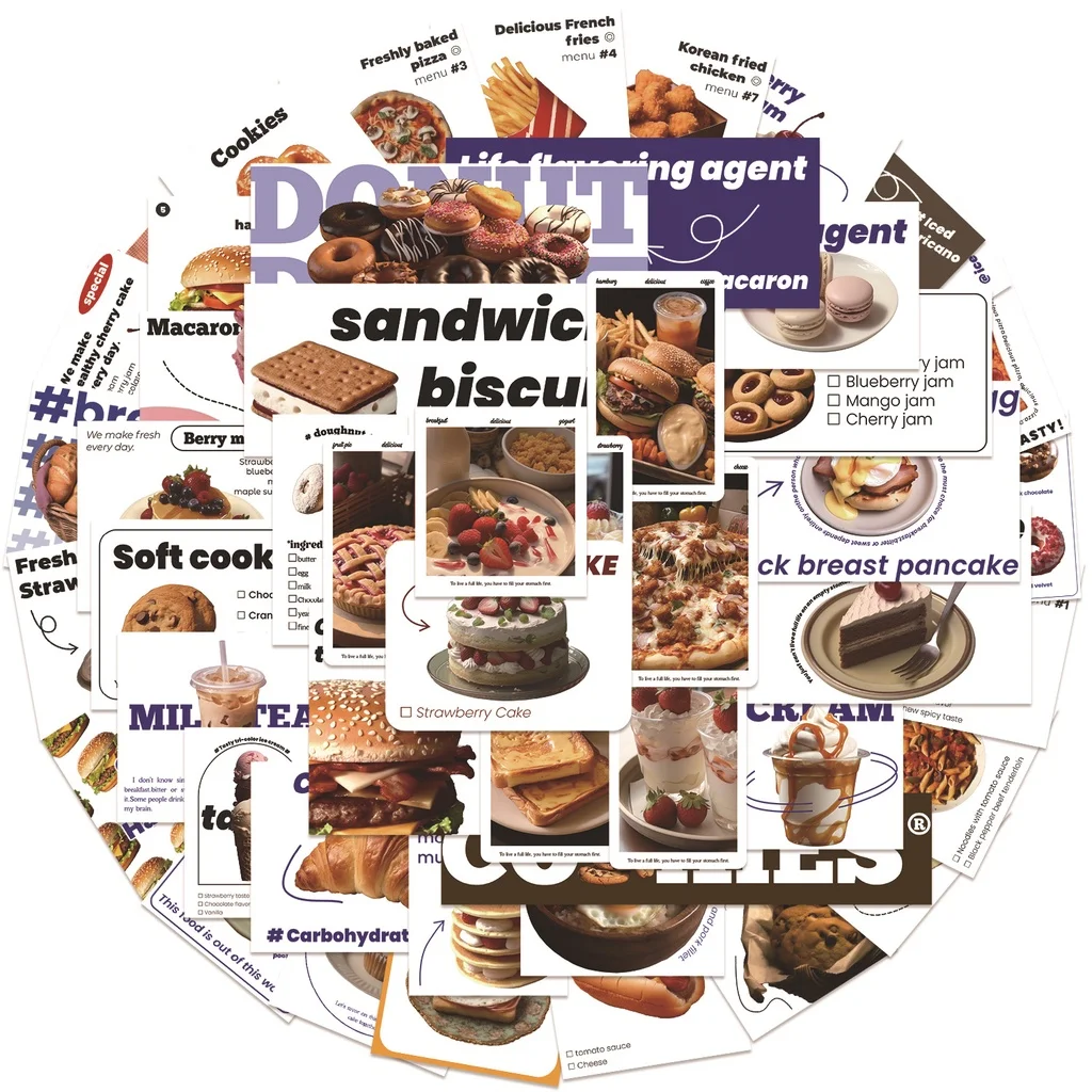 

50PCS European and American Cartoon Food Graffiti Stickers For Helmet Hand Account Pencil Case Decals BulingBulingStickers Store