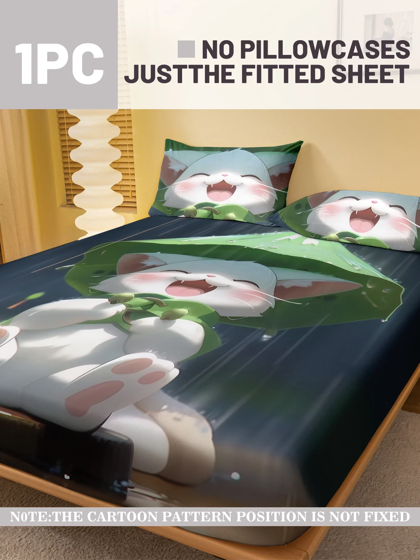 1 cartoon cute Animal Cat digital printed frosted Fitted Sheet,bedroom printed bed cover,bedding(No pillowcase)