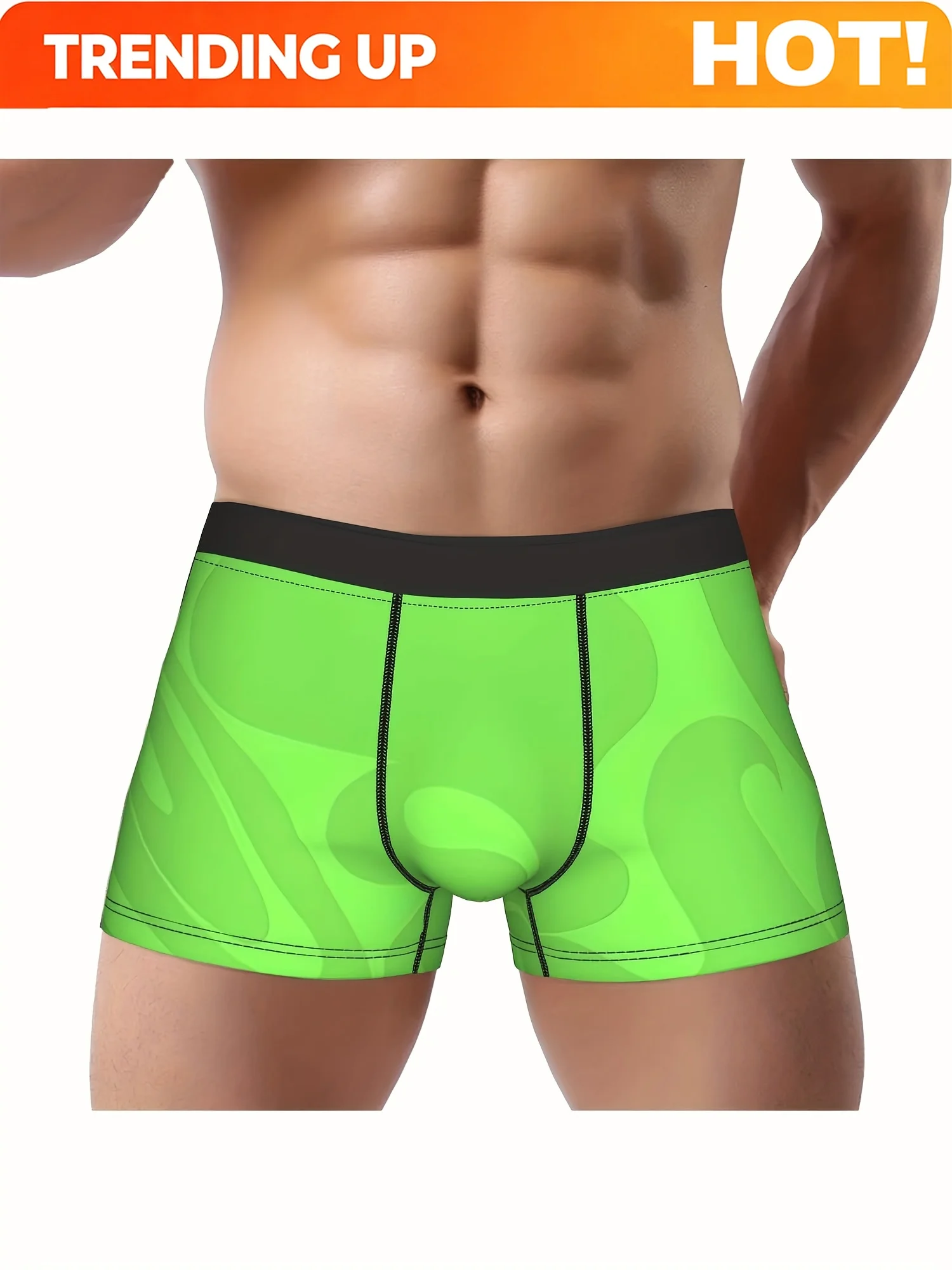 1pc of Stylish Neon Green Patterned Men'S Underwear Featuring a Cool 60S And 70S Swirl Design