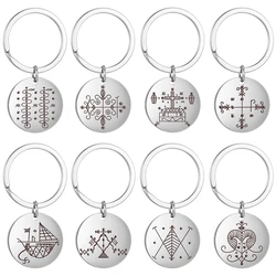Dawapara Voodoo Veve Symbols Keychain Papa Damballah Ritual Altar Occult Medallion Pendant Stainless Steel Keyring