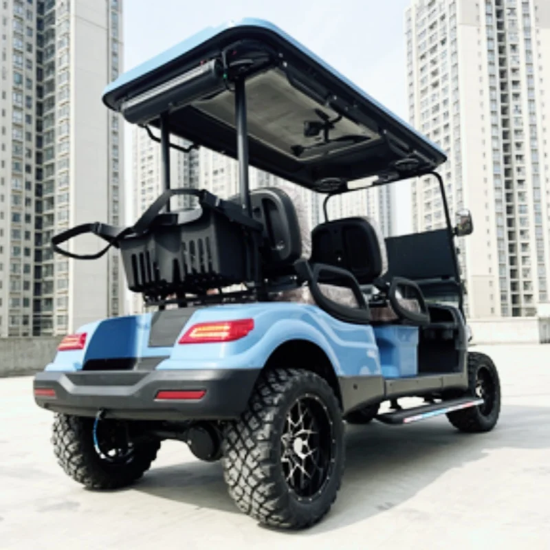 Custom Colored Electric Golf Cart With Factory Service For Resort Front Bumper Front Basket Off-Road Tires Foot Pedal Sound Bar