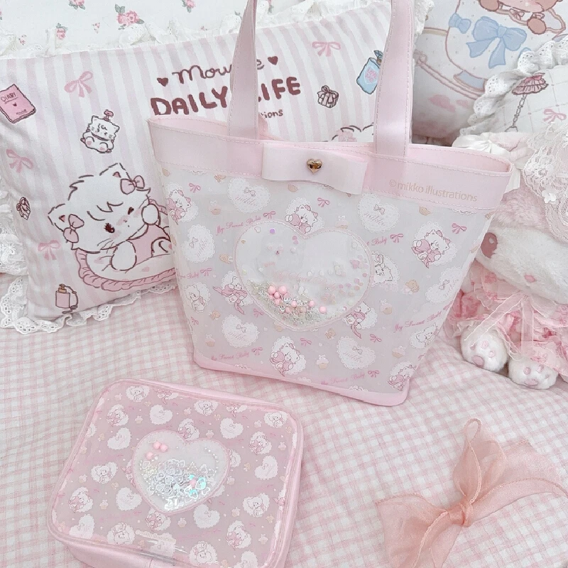 Kawaii Mikko New Jelly Handbag Mikko Translucent Pvc Makeup Storage Bag Swimming Waterproof Handbag Girls Anime Peripheral Gifts