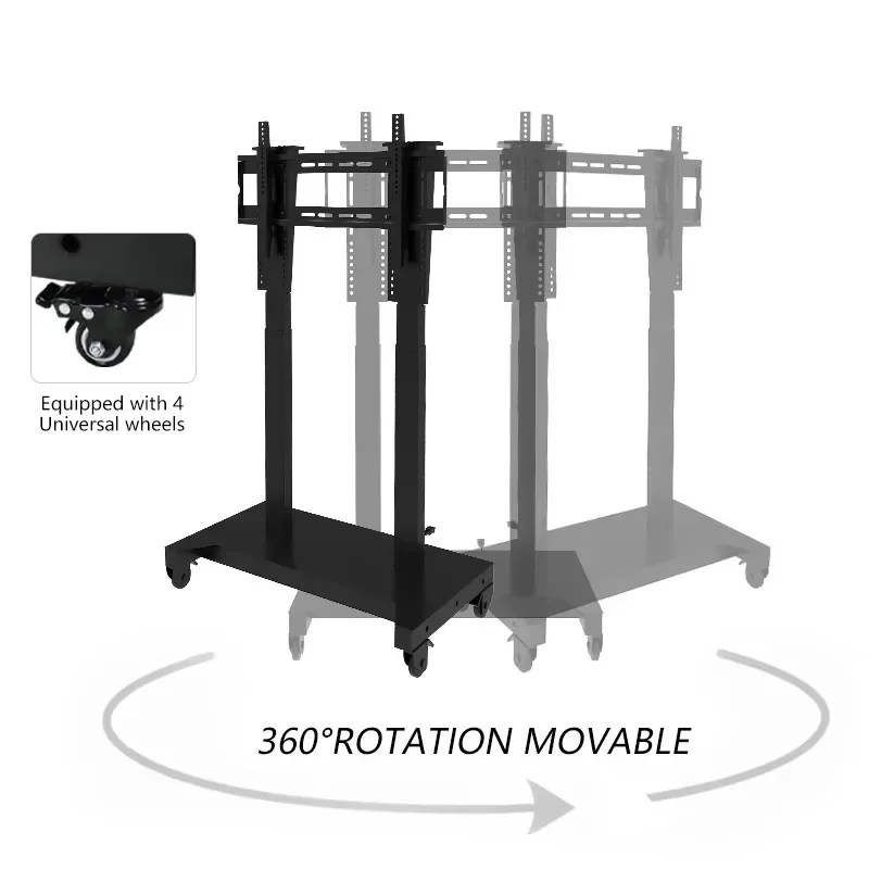 

Modern Motorized TV Trolley Metal Height Adjustable Movable TV Cart with Wheels Remote Control Stand for Home Theater