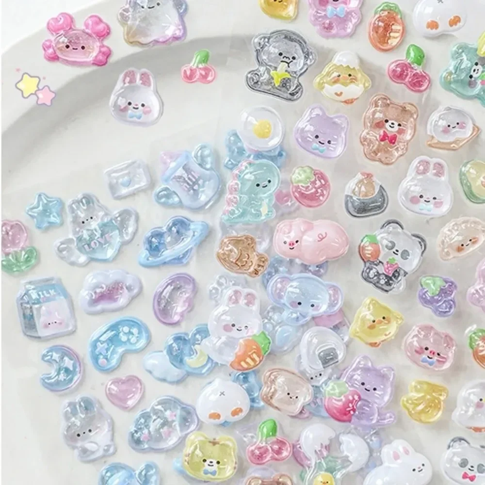 6Sheets/Pack 3D Cartoon Relief Sticker Diary Stationery Sticker Cat Crystal Jelly Patch DIY Puppy Bear Relief Hollow Stickers
