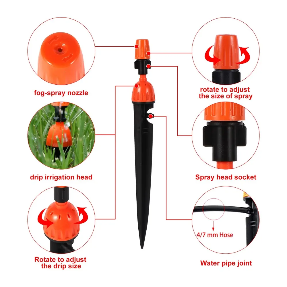 5-20 шт. 2-в-1 капельный разбрызгиватель, регулируемая распыленная насадка 1/4 дюйма, садовая теплица, цветочная кровать, бонсай, газон, водный ирригатор