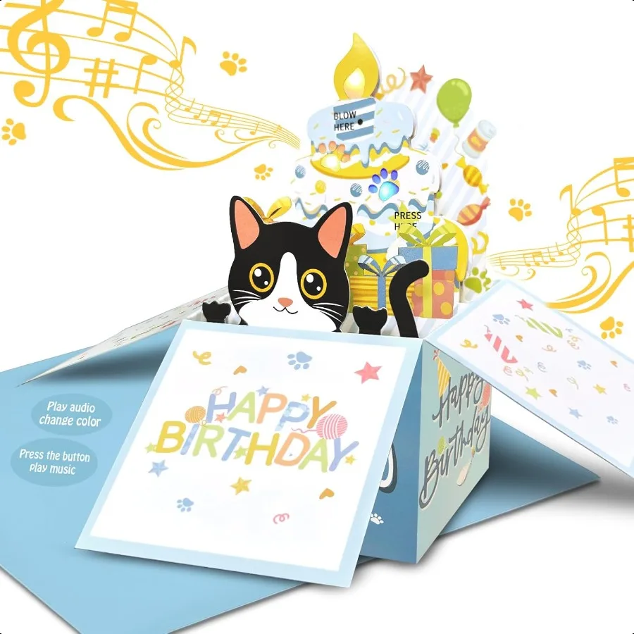 

3D Pop Up Tuxedo Cat Birthday Card Musical 60g For Father Mother Lover