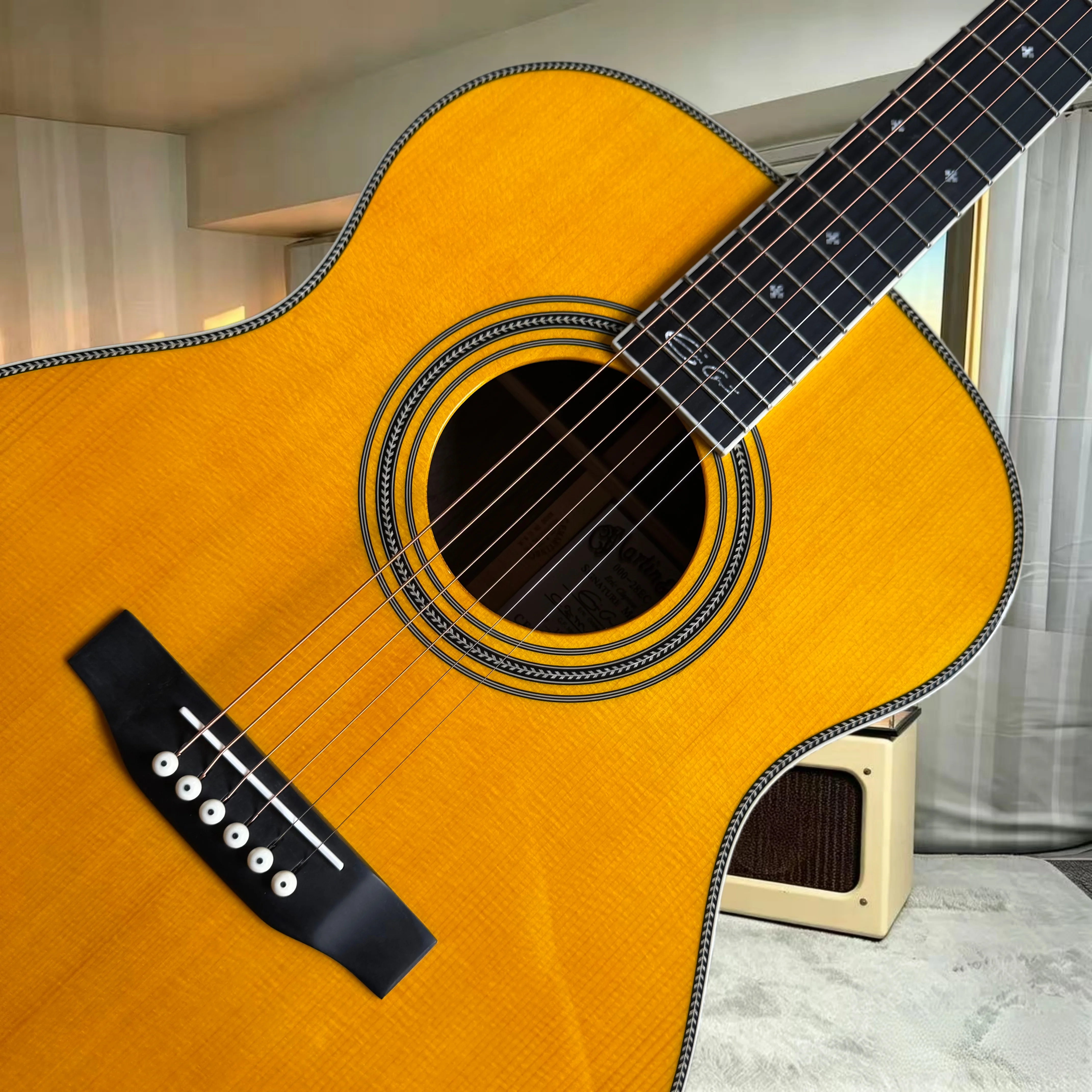 D28 OM‑Style Vintage Yellow Acoustic Folk Guitar, Spruce Top Mahogany Back‑Sides, Intermediate Fingerstyle & Sing‑Play Guitar