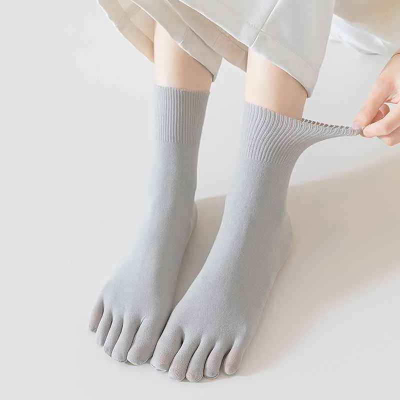 Velvet Five Fingers Socks Summer Thin Cotton Solid Color Breathable Absorbent Toe Socks Spring Autumn Women Socks Girls Gift Sox image 6