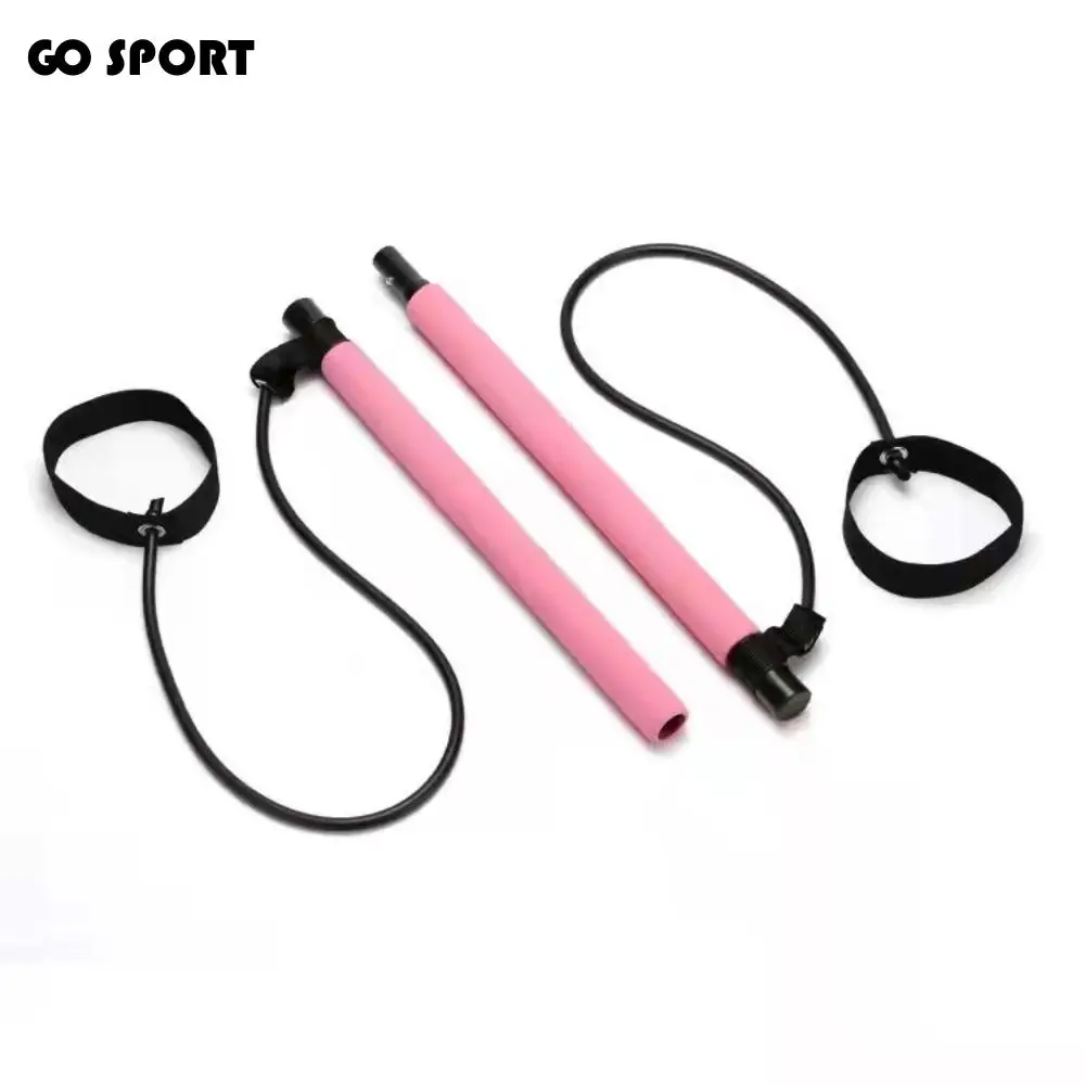 Foot Loop With Ab Roller Pilates Sticks Multifunctional Stretching Pilates Bar Kit Workout Muscle Yoga Resistance Bands Gym