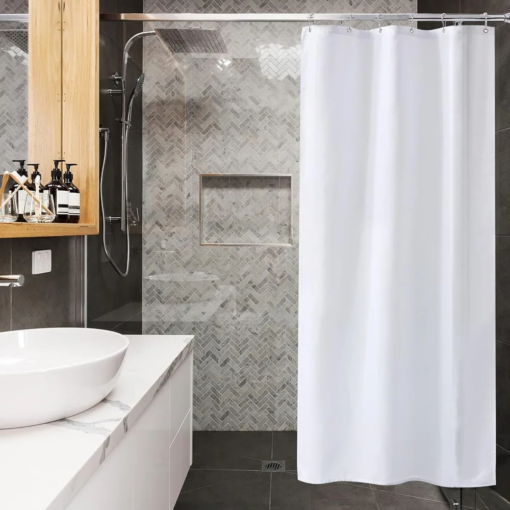 

Small Stall Shower Curtain Liner Washable, 36 x 72 Inches, Fabric Shower Liner with 2 Bottom Stones, Narrow Waterproof