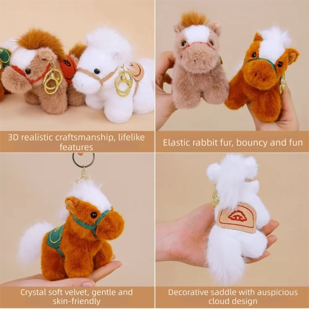 Creative Pony Pendant Mascot Cute Horse Keychain Chinese Style Fluffy Stuffed Animal Keyring Festive Decor
