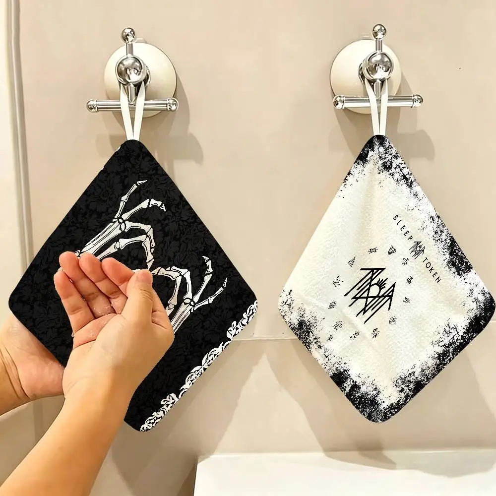 Band S-Sleep Token Polyester Cotton Hanging Kitchen Towel, Absorbent Hand Wiping Cloth for Daily Cleaning Drying