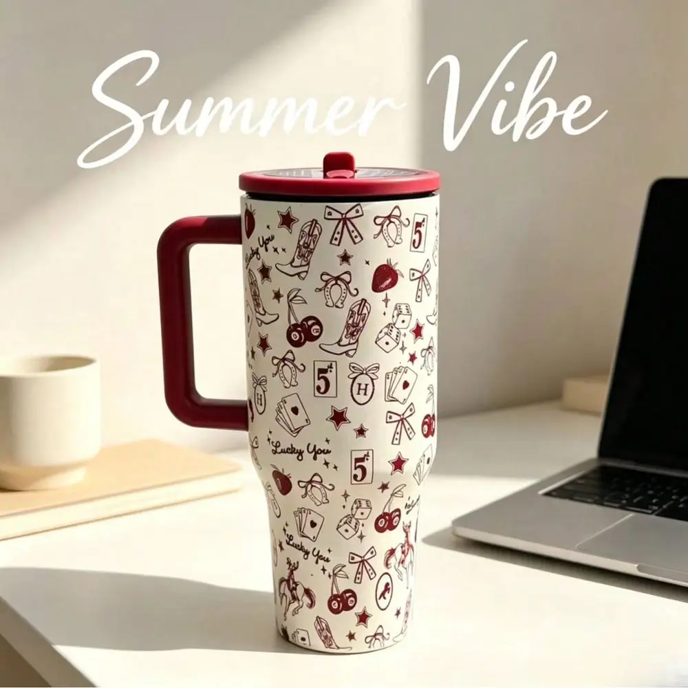 Style Your Way Tumbler Brown Checker Black White Leopard Print, DoubleWall Vacuum Insulated With Handle Straw, Insulated Water