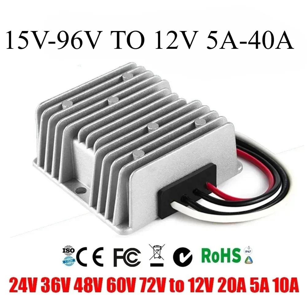 Buck 60V 60V-12V 5A-40A 24V 36V 48V 60V 72V to 12V Voltage Regulator Step-down DC Converter Car Truck Boat Power Supply