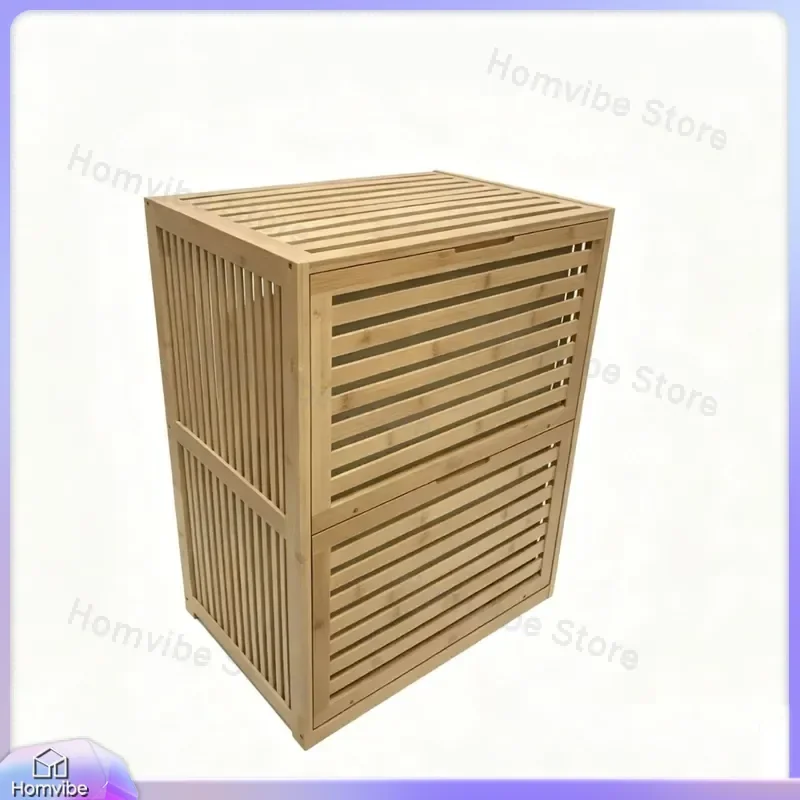 Japanese Bamboo Laundry Basket for Bedroom Dirty Clothes Classification Rack Storage Bin with Second Floor Shelf Household