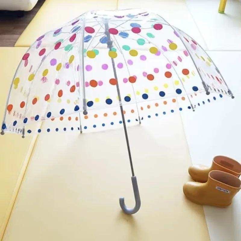 Lightweight windproof and rainproof polka dot umbrella Transparent toddler transparent bubble umbrella with dome canopy