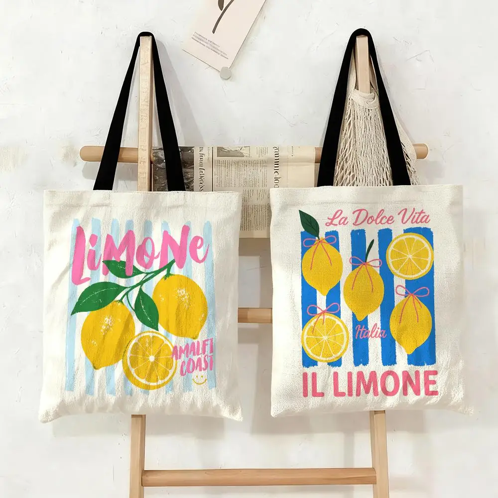 Summer Lemon Simplicity Storage Bags Large Eco Friendly Capacity Canvas Shopping Bag Shoulder Handbag Daily Use
