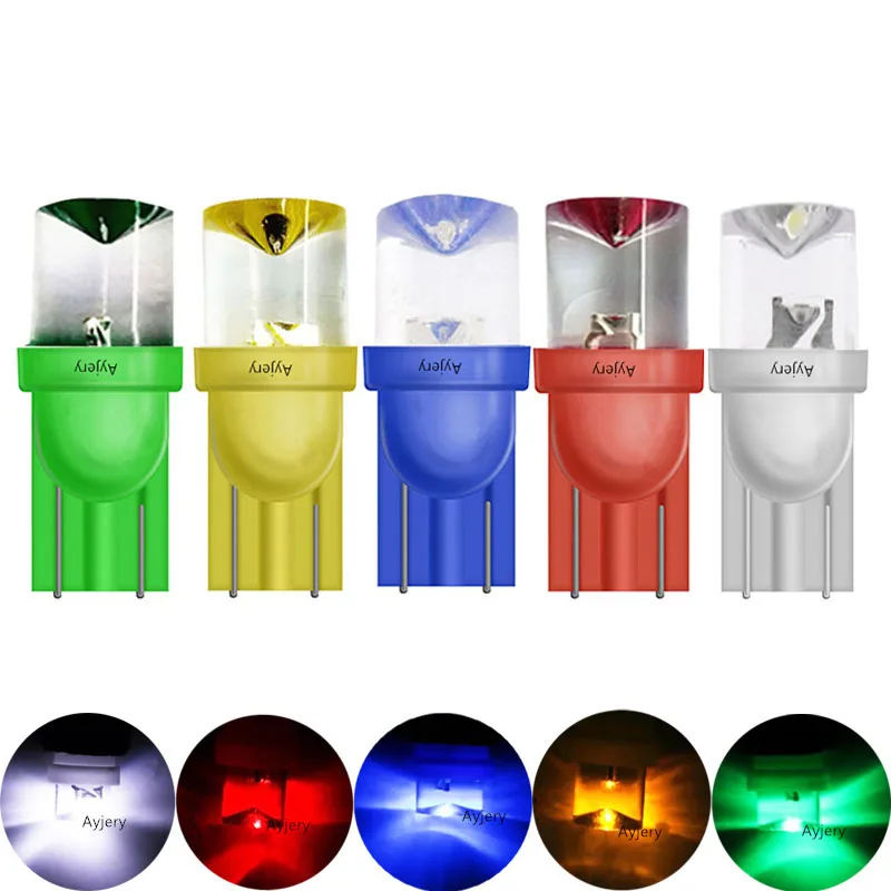 10pcs DC 12V W5w  T10 194 168 Concave Lens Led Bulb Car Pinball Machine Game Light White Red Blue Green Amber Car Reading Light