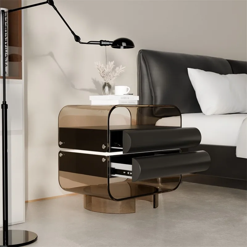 Premium villa light luxury rotating acrylic solid wood smart bedside table