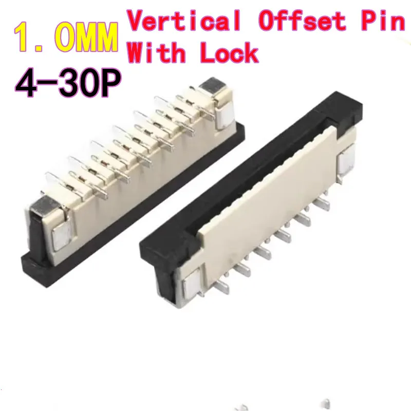 10 個 FFC/FPC 1.0mm 垂直マウントオフセットピン、ロック付き、4P/5P/6P/7P/8P/9P/10P-30PIN コネクタケーブルソケット