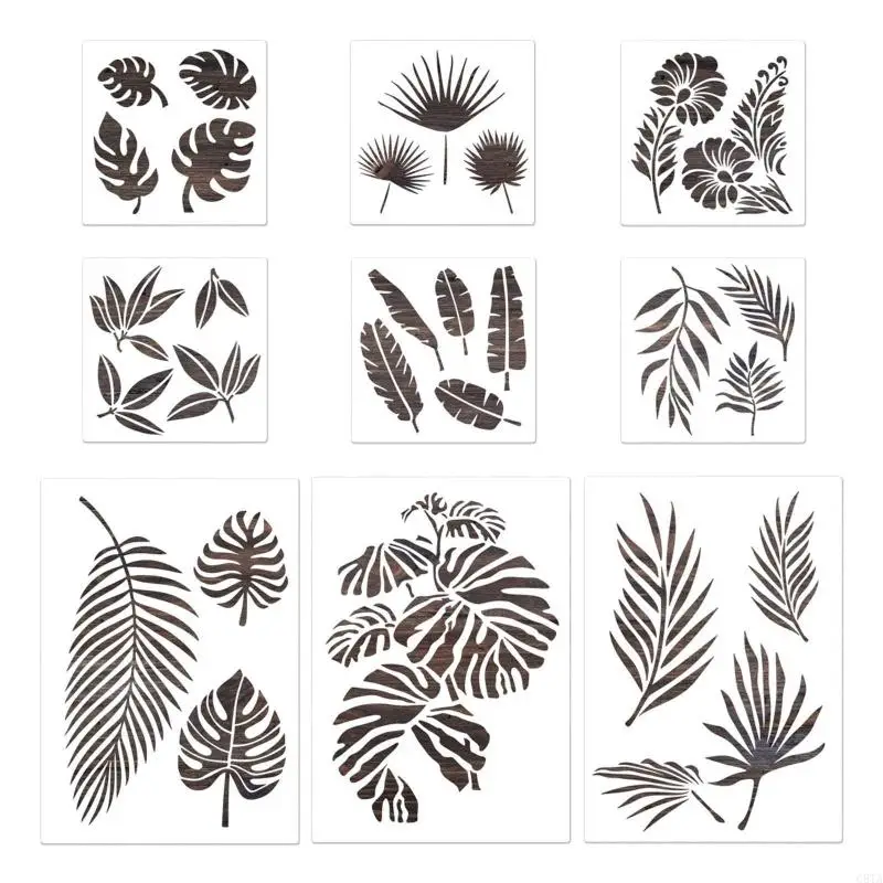 G8TA 9X Flexible Herb Plant Stencils Flower Leaves Templates for DIY Art Projects