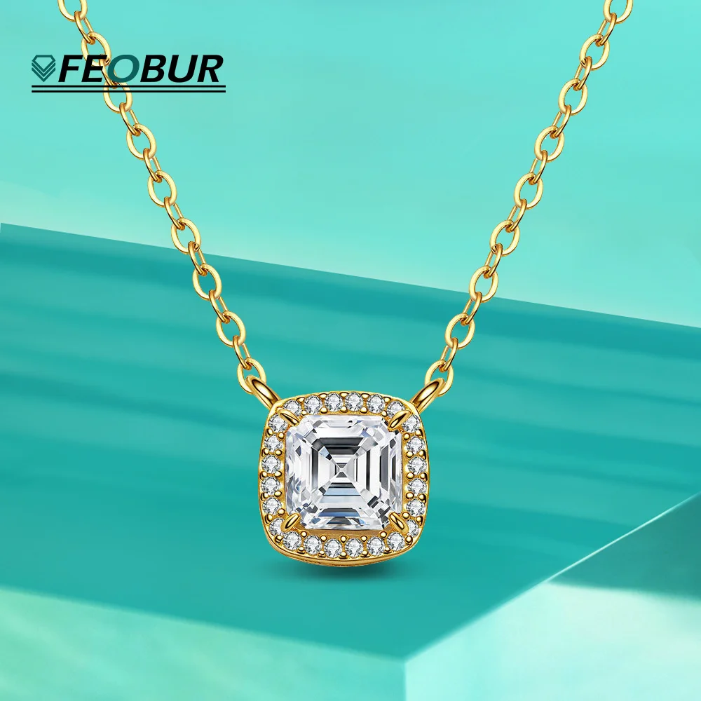 

Feobur 1CT Asscher Cut Moissanite Pendant Necklace for Women Classic 925 Sterling Silver Lab Diamond Wedding Jewelry Gifts GRA