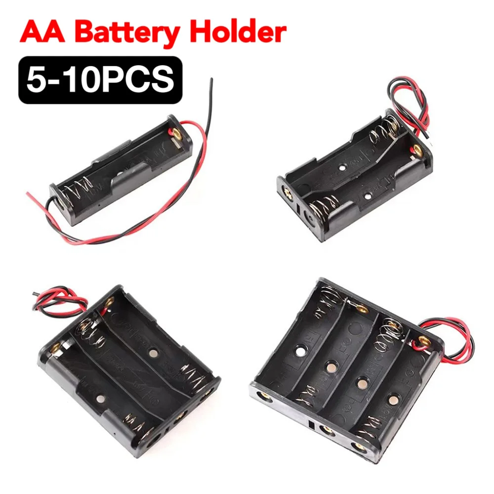 5-10PCS AA Power Battery Storage Case Holder Storage Box Multi Purposes DIY AA Battery Holder LR6 Container With Lead Cables