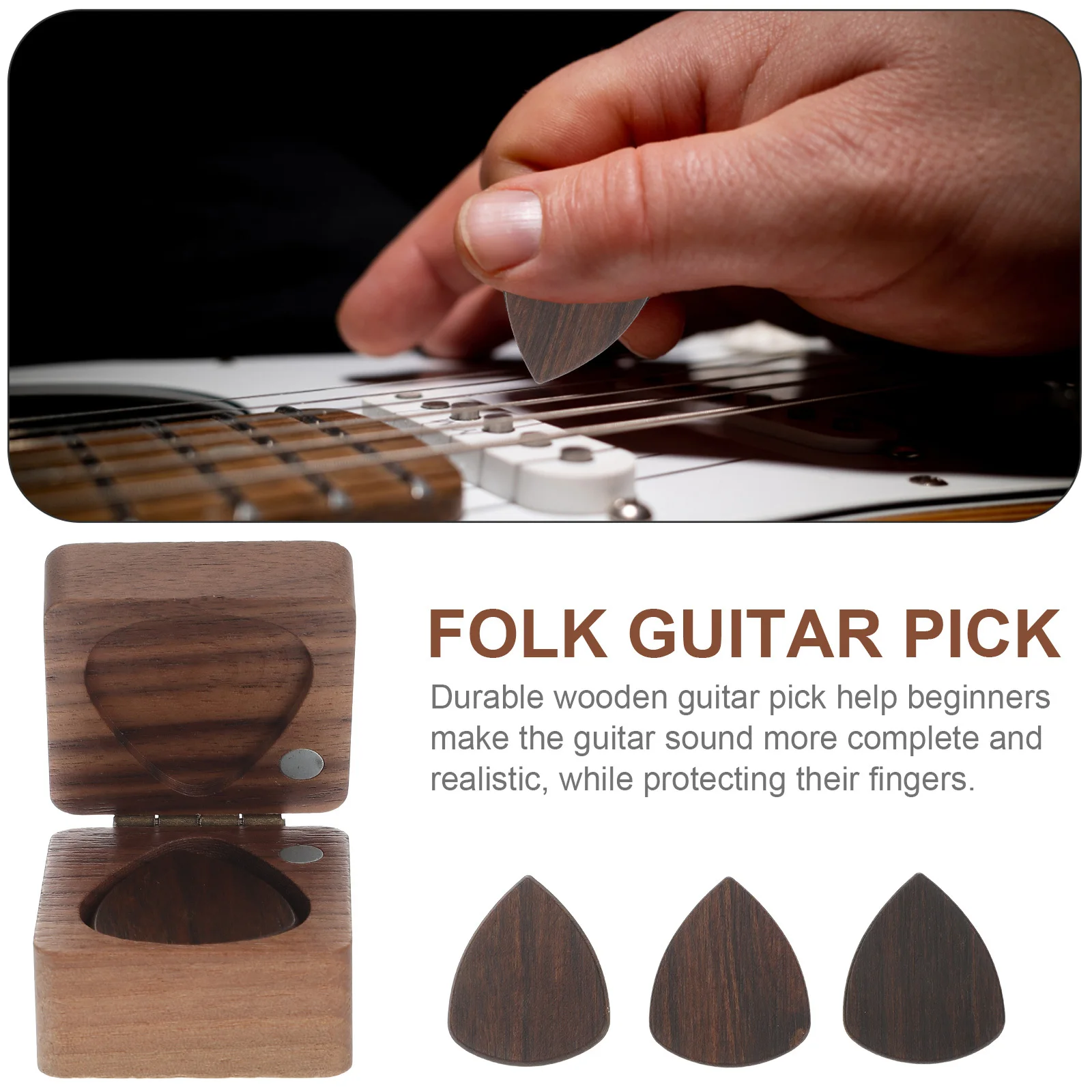 

1Set Wooden Guitar Pick Multipurpose Durable Solid Wood Plectrum Ergonomic Design Music Performance Accessories