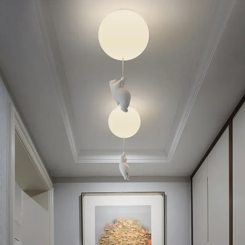 Nordic Creative Designer Balloon Cartoon Bear Ceiling Lamp Children's Room Study Bedroom Chandelier Indoor Decor Light Fixture