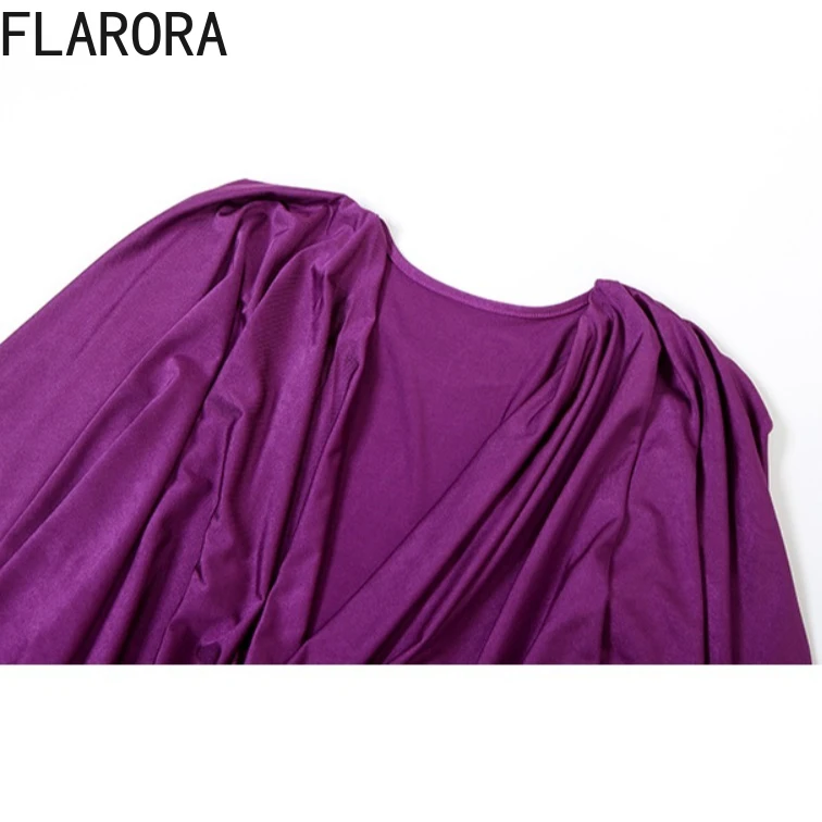 فستان ستان أنيق من FLARORA للسيدات بفتحة رقبة شكل v عميقة وأكمام تشبه جناح الخفّاش فساتين قصيرة ضيقة على شكل الورك الخوخي ملابس حفلات منتصف الليل مثيرة