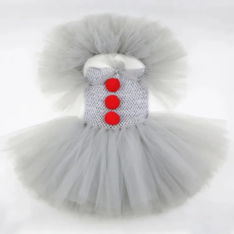 Disfraz de Pennywise de Halloween para niños, disfraz de payaso espeluznante, ropa de fiesta de Carnaval, conjunto de vestido tutú de tul elegante gris para niñas
