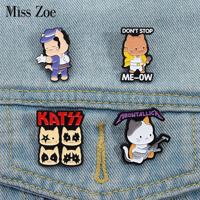 Cats Singers Band Enamel Pins Custom DON'T STOP ME-OW Brooches Lapel Badges Clothes Animal Jewelry Gift for Kids Friends