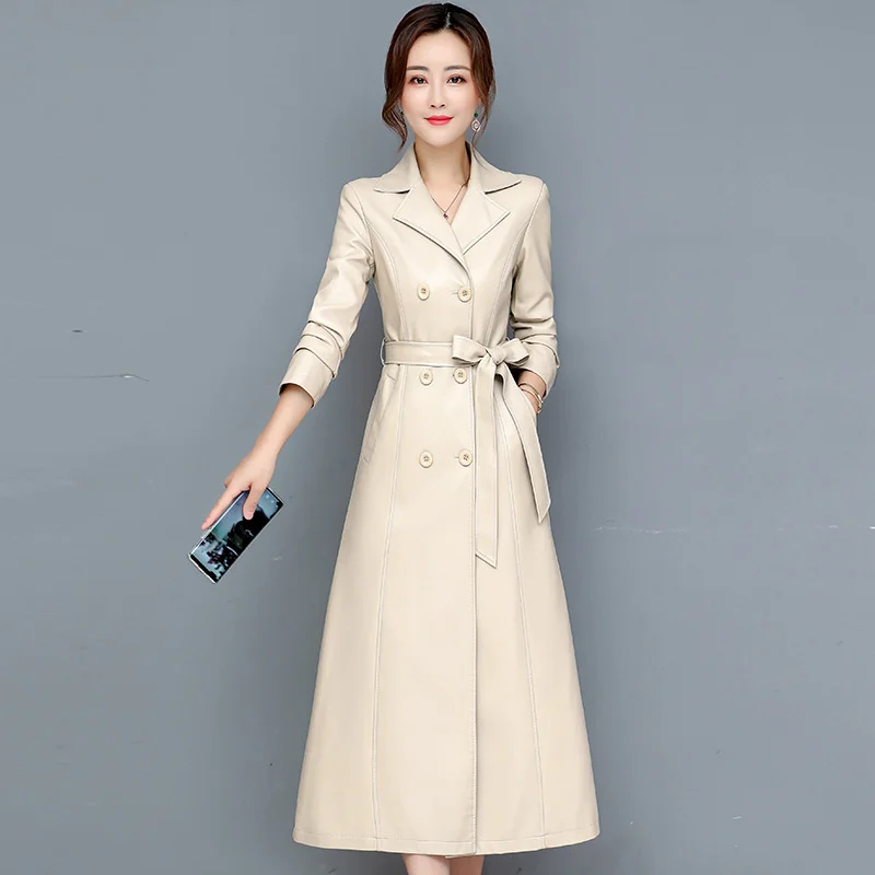 2025 Moda X-lunga Giacca di pelle Cappotto streetwear da donna Autunno Inverno Telai PU Giacca a vento M-7XL Addensare Collo di pelliccia Cappotto